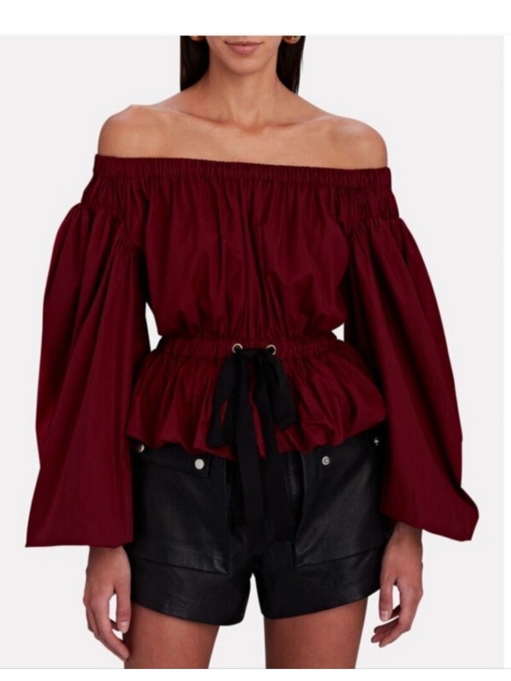 Ulla Johnson Off-Shoulder Burgundy Peplum Blouse